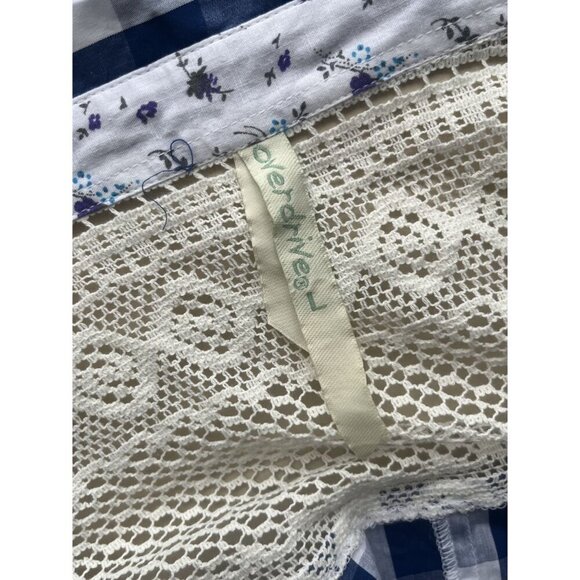 Overdrive Womens Navy & White Gingham Blouse L Crochet Lace - Picture 4 of 5